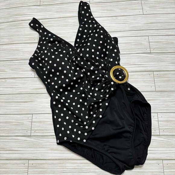 Inches Away Black & White Polka Dot One-Piece Swimsuit 8 Tummy Control - Picture 1 of 11